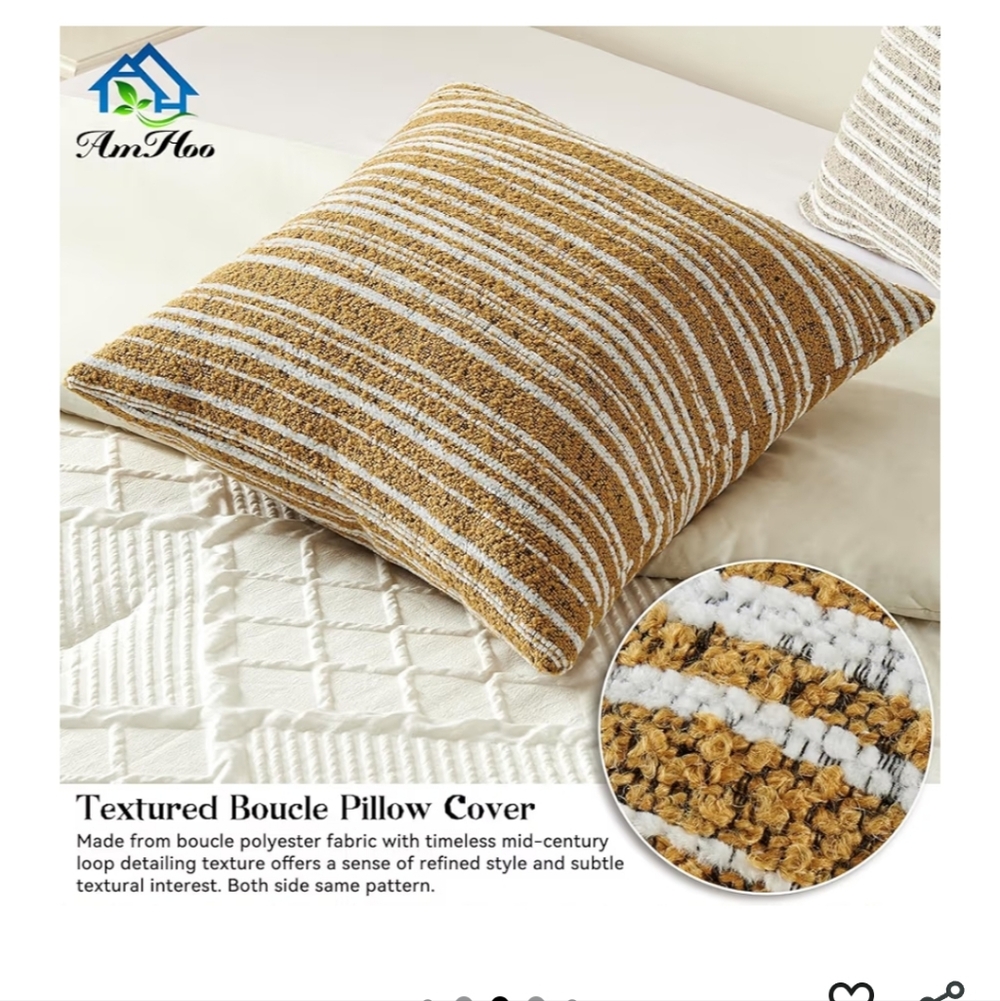 Pack of 2 Textured 18x18 Boucle Throw Accent Pillow Covers Nugget Gold New - Picture 3 of 5